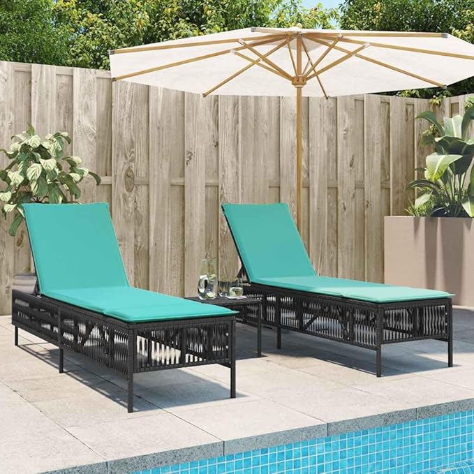 2-Pack Black Rattan Sun Lounger Set, 78", Adjustable Backrest, Cushions, Steel Frame, Patio/Garden/Pool - Photo 2