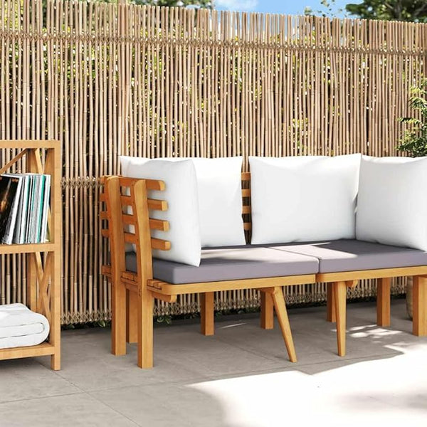 Garden Corner Sofa Natural Dark Gray White Solid Acacia Wood Outdoor Seating with Weather-Resistant Cushions for Patio - Photo 1