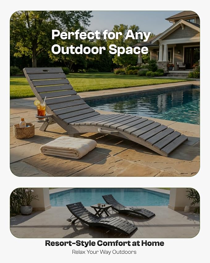 Pre-Assembled Folding in-Pool Lounge Chair, HDPE Outdoor Chaise Lounge with Cup Holder, Pool Lounge Chair for Poolside - Photo 5