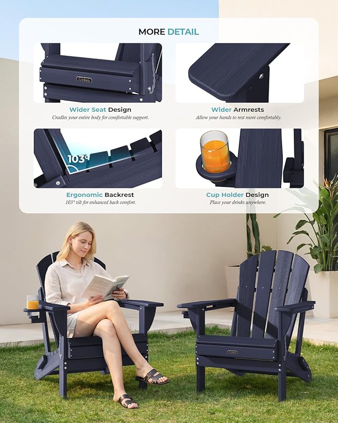 Ciokea Folding Adirondack Chair Wood Texture, Patio Adirondack Chair Weather Resistant - Photo 7