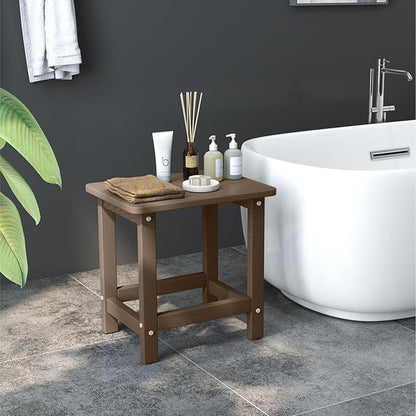 Weatherproof Outdoor Side Table, HDPE Small Outdoor Table for Adirondack, 16.6-Inch Patio Square End Tables for Garden, Backyard, Porch, Deck, Balcony, Poolside (Brown)