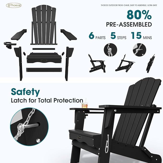 Folding Adirondack Chair Set of 2, HDPE All-Weather Outdoor Chair with Cup Holder, Wooden Textured, Fire Pit Chair - Photo 4