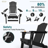 Folding Adirondack Chair Set of 2, HDPE All-Weather Outdoor Chair with Cup Holder, Wooden Textured, Fire Pit Chair - Photo 4