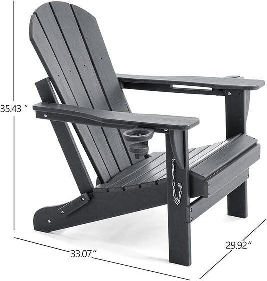 Folding Outdoor Adirondack Chairs Set of 2 with High&Reclining Back-HDPE Weather Resistant Patio Chairs with Cup and Phone Holder for Patio,Fire Pit, Garden and Backyard
