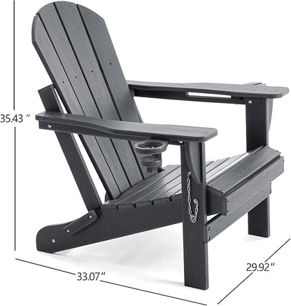 Folding Outdoor Adirondack Chairs Set of 2 with HDPE Side Tables-Plastic Weather Resistant Patio Chairs with Small Outdoor Side Tables 2 Storage for Patio,Fire Pit, Garden and Backyard