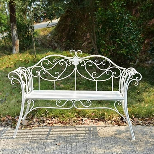 Metal Garden Bench, Country Wrought Iron Double Chair Bench, Villa Garden Courtyard Decoration Leisure Chair, Park Outdoor Bench with Backrest