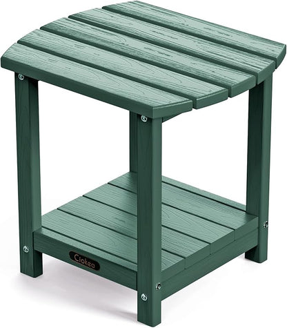 Ciokea Adirondack Outdoor Side Table, 2-Tier Sturdy Patio End Table Weather Resistant, Morden Side Table for Patio, Pool, Porch, Green
