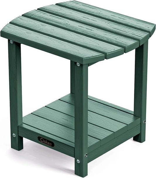 Ciokea Adirondack Outdoor Side Table, 2-Tier Sturdy Patio End Table Weather Resistant, Morden Side Table for Patio, Pool, Porch, Green