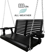 Wooden Porch Swing 2-Seater, High Backrest and Deep Seat, Bench Swing with Cupholders, Hanging Chains and 7mm Springs - Photo 4