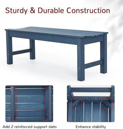 Stoog Outdoor Bench, 2-Person Patio Dining Bench, Waterproof Garden Bench, Never Rot or Fade, for Porch, Garden, Deck, and Entryway, Blue
