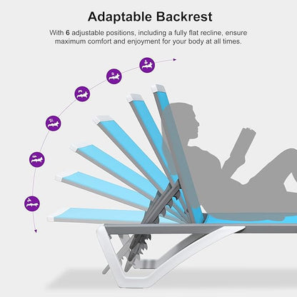 PURPLE LEAF Patio Chaise Lounge Chair Set of 3 Outside Aluminum Plastic Stackable Tanning Chairs for Pool Sunbathing Beach Deck Outdoor Lounger, Turquoise Blue