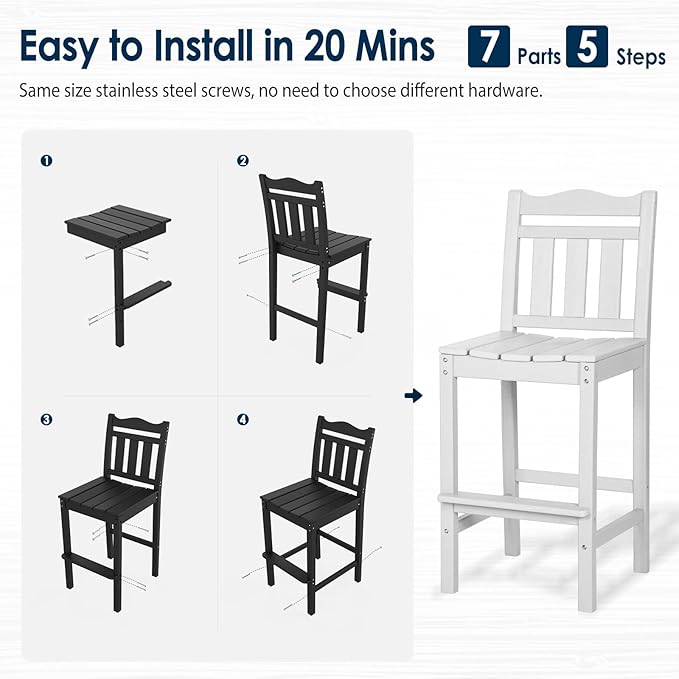 nalone Outdoor Bar Chairs and Table Set, HDPE Balcony Adirondack Chairs and Table 3 Pieces Set - Photo 7