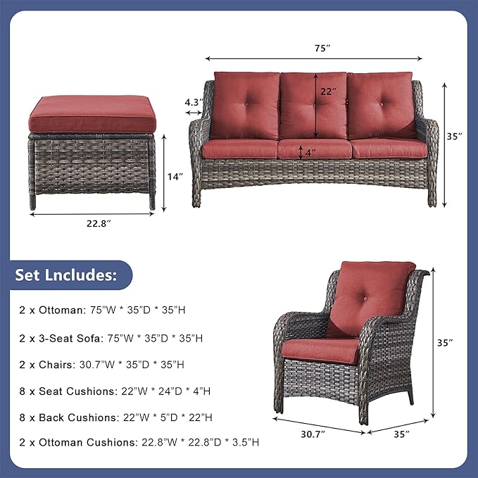 Rilyson Wicker Patio Furniture Sofa Set - 6 Piece Rattan Outdoor Patio Sectional Conversation Sets with 2 Sofa - Photo 2