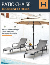 HAPPATIO Patio Chaise Lounge Set 3 Pieces, Patio Lounge Chair with Glass Coffee Table - Photo 3