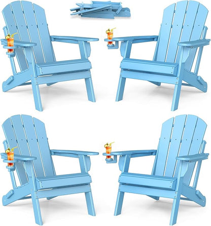 BRIOPAWS Folding-Adirondack-Chairs Set of 4 | HDPE | Fire Pit Chair | Cup Holder | Weather Resistance | Arctic | for Outdoor Backyard Deck Patio