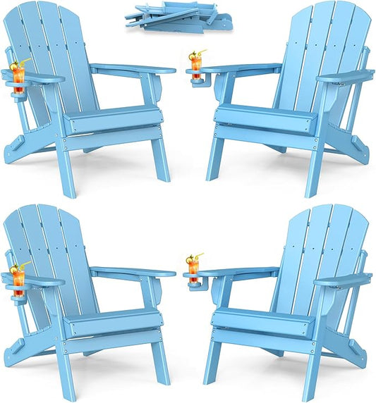 BRIOPAWS Folding-Adirondack-Chairs Set of 4 | HDPE | Fire Pit Chair | Cup Holder | Weather Resistance | Arctic | for Outdoor Backyard Deck Patio