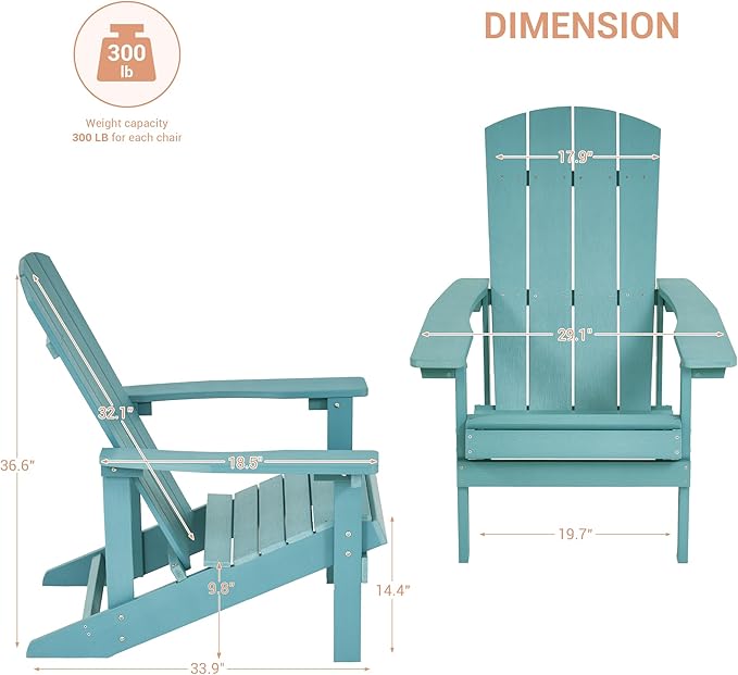 Adirondack Chairs, Plastic Adirondack Chairs Set of 4, All-Weather Resistant, Widely Used in Outdoor, Fire Pit, Deck, Outside, Garden