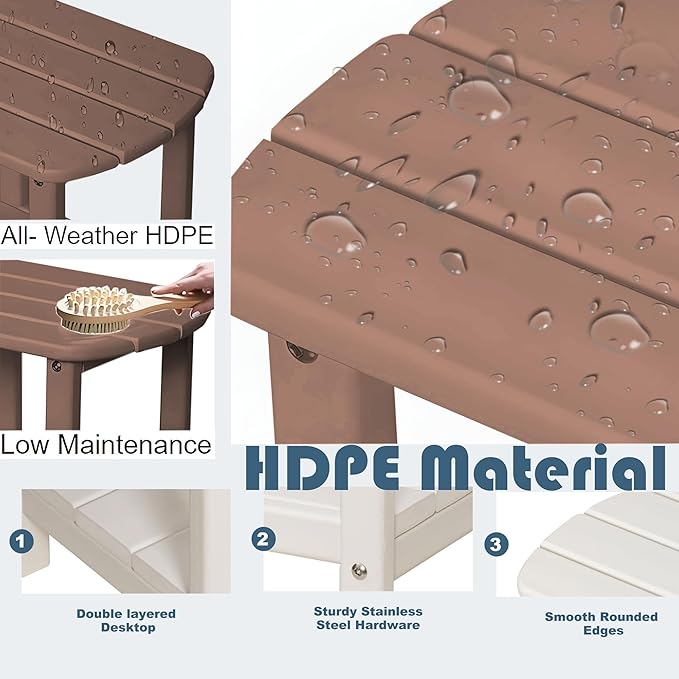BZY Adirondack Outdoor Side Table Square 2-Tier Patio Coffee Table with Weatherproof HDPE Material Low Maintenance Furniture for Poolside, Porch, Deck