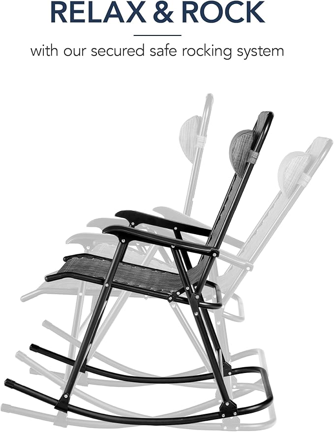 Best Choice Products Outdoor Folding Rocking Chair, Zero Gravity Lounge Chair, Patio Rocker w/Headrest Pillow - Gray - Photo 4