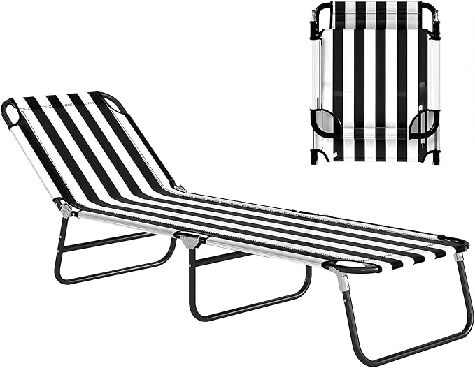 Outsunny Folding Chaise Lounge Pool Chairs, Outdoor Sun Tanning Chairs with 5-Level Reclining Back - Photo 1
