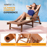 VINGLI Outdoor Chaise Lounge Chair, Wooden Patio Lounger Chair with Adjustable Backrest - Photo 4