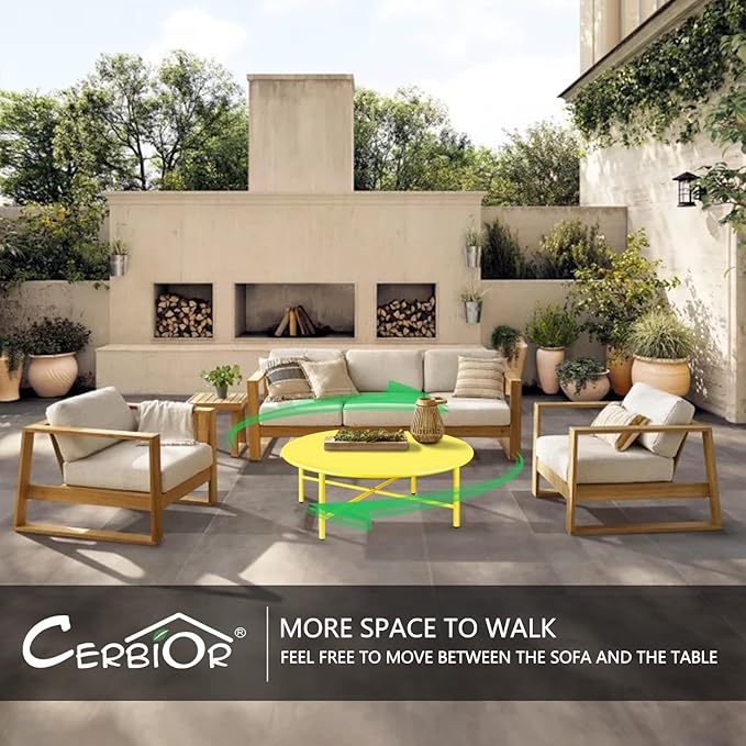 Patio Round Steel Patio Coffee Table, Weather Resistant Anti-Rust and Waterproof Indoor and Outdoor Large Side Table, for Garden Living Room Bedroom Balcony（Yellow）