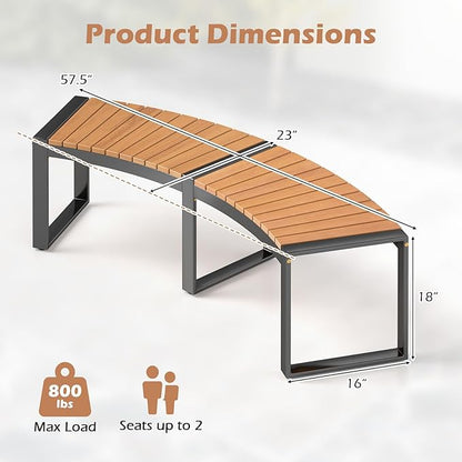 Tangkula Patio Curved Bench Set of 2, Acacia Wood Fire Pit Bench w/Slatted Seat & Metal Legs, Outdoor Backless 2-Person Seating for Yard, Garden, Porch, 800 LBS Max Load, Oil Painted