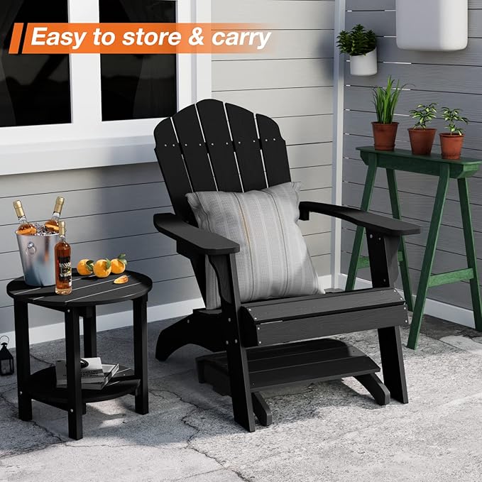 YEFU Adirondack Ottoman Set of 4, Adirondack Foot Rest, Patio Foot Rest, Folding Adirondack Footstool, Weather Resistant for Adirondack Chair, Widely Used for Outdoor, Porch, Backyard, Fire Pits-Black