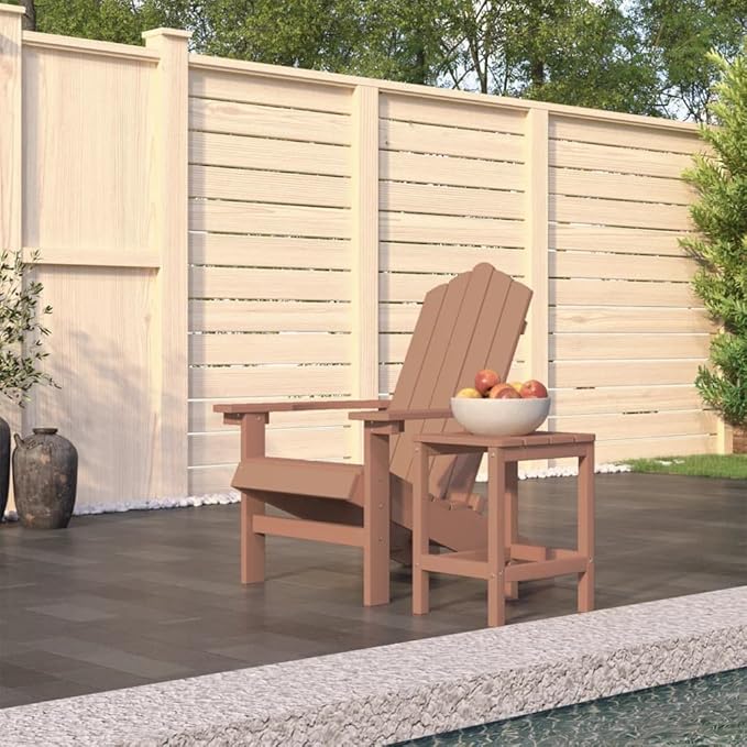Brown HDPE Steel Standard Garden Adirondack Chair with Table Set for Patio Terrace Outdoor Furniture Durable - Photo 1