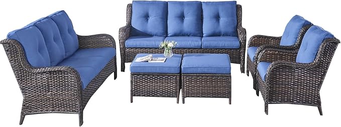 Rilyson Wicker Patio Furniture Set - 6 Piece Rattan Outdoor Sectional Conversation Sets with 2 Sofa - Photo 3