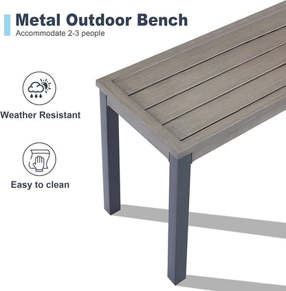 VICLLAX Outdoor Metal Bench, 51.2" Long Garden Backless Bench for Patio Porch Park Backyard, Grey