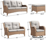 Rilyson Patio Furniture Swivel Chairs Set - 6 Piece Wicker Rattan Outdoor Sectional Conversation Sets with 2 Rocking - Photo 2