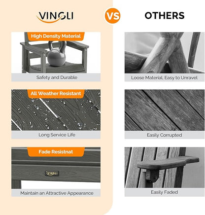 VINGLI Outdoor Dining Chairs Set of 2, HDPE Patio Chairs All-Weather Durable Garden Seating for Yard, Deck, Porch (Grey, 2 PCS)
