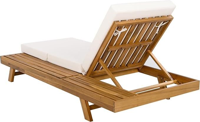 GDFStudio Acacia Wood Chaise Lounge with Triple-Fold Cushions, 4-Position Adjustable Backrest Recliner - Photo 5