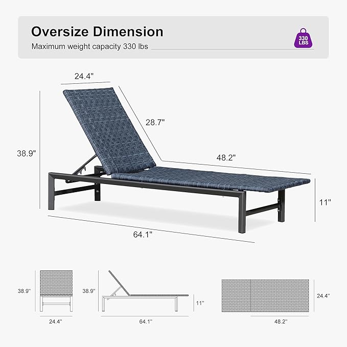 PURPLE LEAF Patio Chaise Lounge Rattan Chair Set of 2 Outdoor Pool Adjustable Recliner Wicker Chairs for Outside Woven - Photo 2