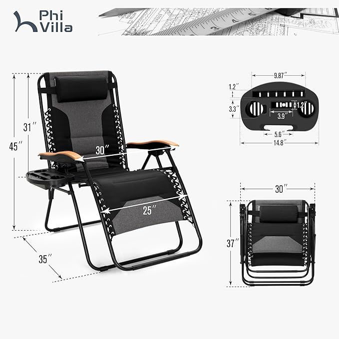 PHI VILLA XXL Oversized Padded Zero Gravity Chair, Foldable Patio Recliner - Photo 10