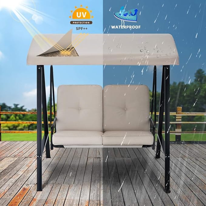 AECOJOY 2-Seat Outdoor Patio Swing Chair with Adjustable Canopy, Porch Swings Chairs for Adult - Photo 7