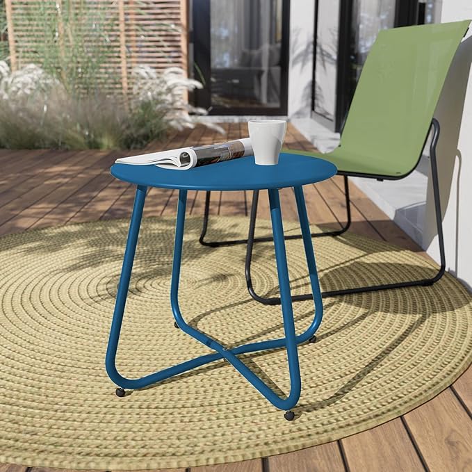 Grand patio Small Round Side Table Outdoor Side Table with Adjustable Feet 18-inch Modern End Accent Table for Patio Porch Peacock Blue
