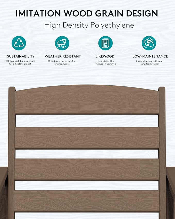 SERWALL Tall Adirondack Chairs Set of 2, Balcony Adirondack Chairs Set, Outdoor Bar Height Barstools Chair Set for Bistro, Poolside, Garden, Coffee