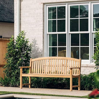 Ash & Ember Solstice 5 FT Grade A Teak Outdoor Bench, Weather Resistant Outdoor Furniture, Outdoor Patio Furniture with Bow Back Design & Contoured for Comfort, Porch Bench Seats 2 People