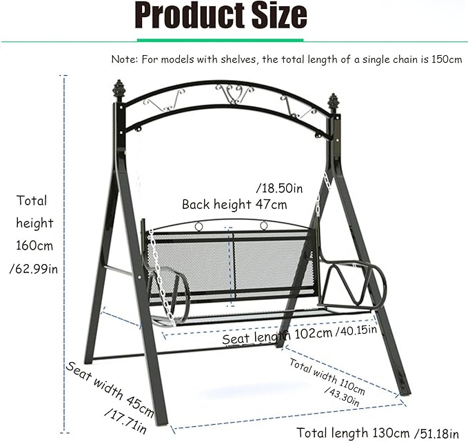 Upgraded Metal Patio Porch Swing with A-Frame Stand Heavy Duty Metal Hanging Porch Swing Chair Patio Hanging Bench - Photo 7