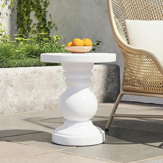 Christopher Knight Home Madeline 22" H Lightweight Concrete Outdoor Side Table, Patio End Table with Round Top, MGO Outdoor Coffee Table, No Assembly Garden Plant Stand Indoor, White