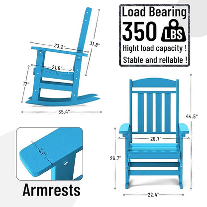 Outdoor Rocking Chairs Set of 8, Oversized High Back Patio Rocking Chairs, All Weather Porch Rocking Chairs for Outside. Pacific Blue