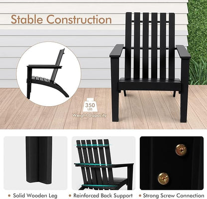 Tangkula Adirondack Chair Acacia Wood Outdoor Armchairs, Weather Resistant for Patio Garden Backyard Deck Fire Pit, Lawn Porch Furniture & Lawn Seating, Campfire Chairs, Adirondack Lounger (2, Black)