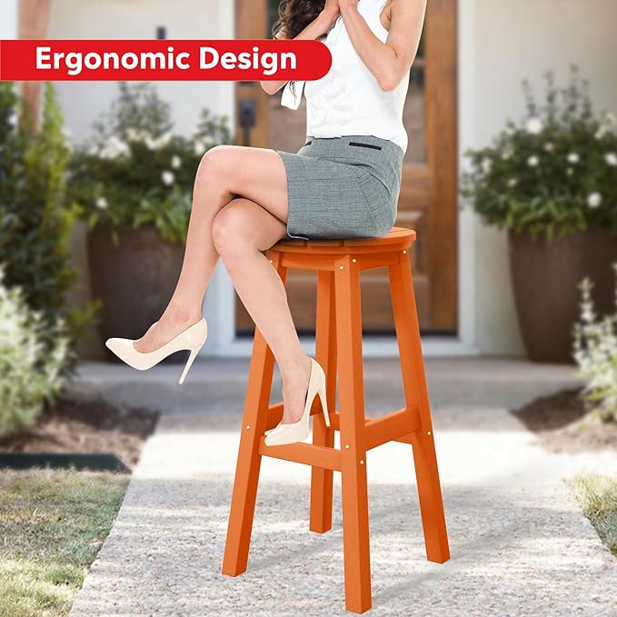 Costaelm 29" Height Outdoor Bar Stools, All-Weather Bar Stools, Adirondack Poly Patio Round Bar Stool for Patio, Deck, Kitchen Counter and Garden, Orange