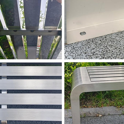 Metal Garden Benches for Outdoors Weatherproof 304 Stainless Steel Metal Outdoor Bench Backless Park Benches for Front Porch Patio Garden Commercial Entryway Ready to Use(150x40x45cm)