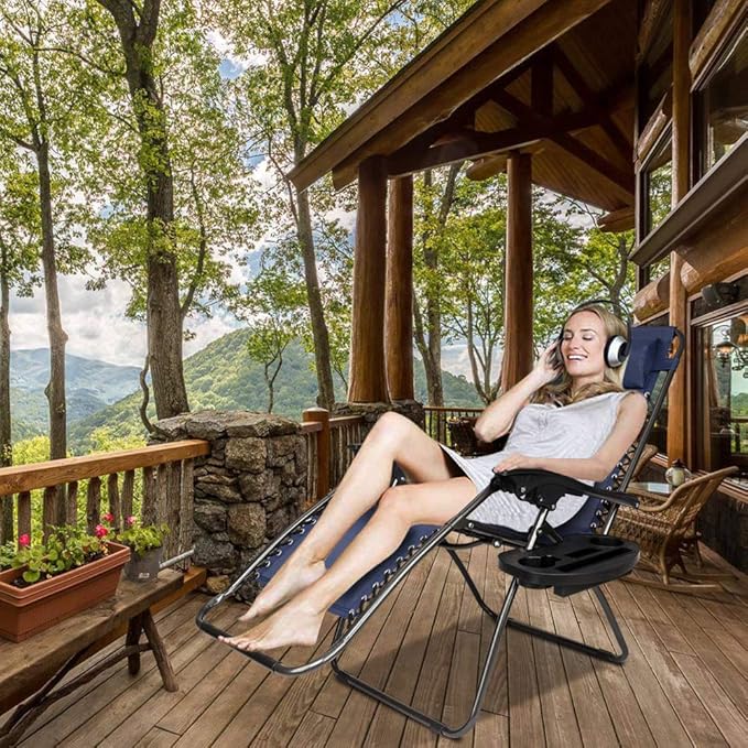 VINGLI Upgraded Zero Gravity Chair Set of 2 Lounge Outdoor Chairs with Trays and Pillows - Photo 2