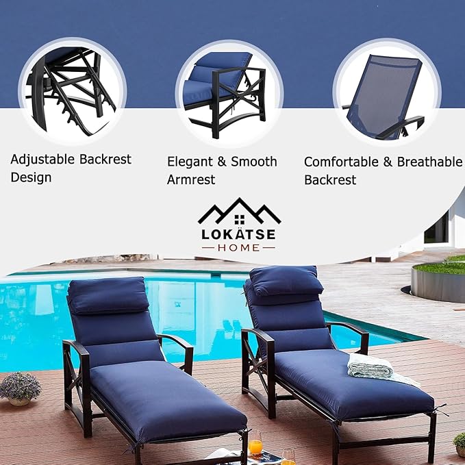 LOKATSE HOME Patio Chaise Lounge Chair Outdoor Furniture Reclining Adjustable with Cushion and Soft Pillow for Pool - Photo 3