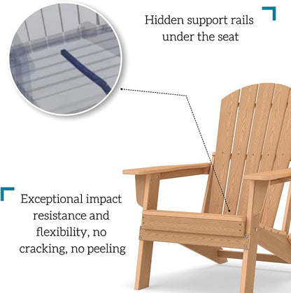 Folding Adirondack Chair Set of 4，Wooden Textured Fire Pit Chair with Cup Holder, Heavy All-Weather HDPE Plastic Outdoor Patio Chairs for Poolside Backyard Patio Outdoor Garden