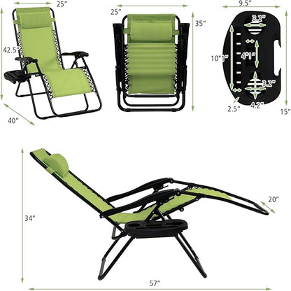 Tangkula Zero Gravity Chair, Folding Patio Lounge Chair Adjustable Outdoor Recliner with Cup Holder, Wide Armrest for Patio Garden Poolside Outdoor Yard Beach, Support 350 lbs (1, Green)